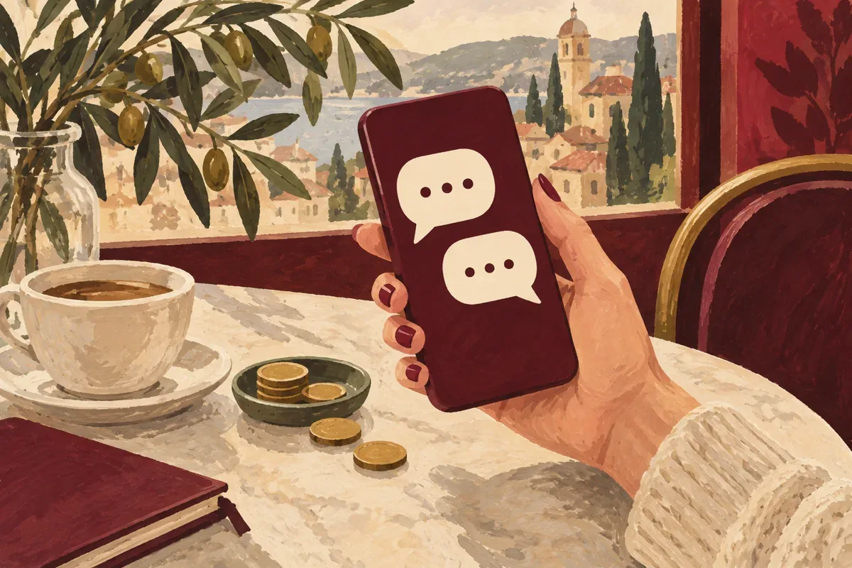 Ilustración de un teléfono con globos de conversación y monedas